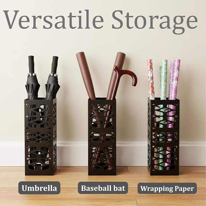 ZENFUN Metal Umbrella Holder Stand for Entryway, Square Umbrella Organizer, Walking Sticks Storage Bin Freestanding for Home, Office, Hotel, Black, 5.9 x 5.9 x 15.7 Inches