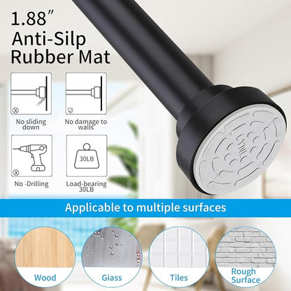 Tension Curtain Rod 34-120In(3-10Ft) with 2 Rod Holders, No Drilling Never Rust Long Shower Curtain Rod, Adjustable Spring Curtain Rod for Large Window or Outdoor Patio, Stainless steel, Matte Black
