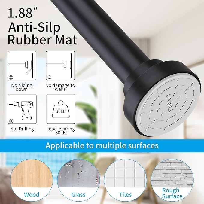 YNL Shower Curtain Rod 34-82 (2.8-6.8ft) Inches, Adjustable Spring Shower Rod No Drilling, Non-Slip, Never Rust, Stainless Steel, Suitable for Bathroom Window Living Room, Matte Black