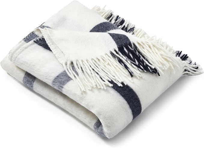 Arus Acrylic Highlands Collection Queen Size Tartan Plaid Design Throw Blanket Navy Stripes, 60x80 inches