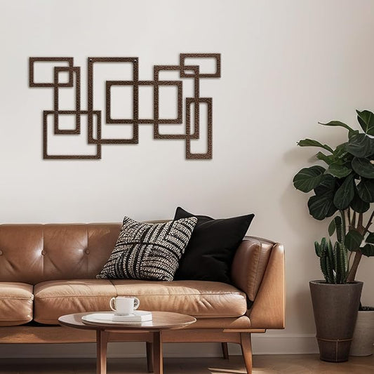 SIGNLEADER Metal Wall Decor Geometric Rectangular Minimalist Modern Abstract Wall Sculpture Hangings Home Decoration for Living Room, Bedroom, Bathroom, Kitchen, Outdoor - 36" Bronze
