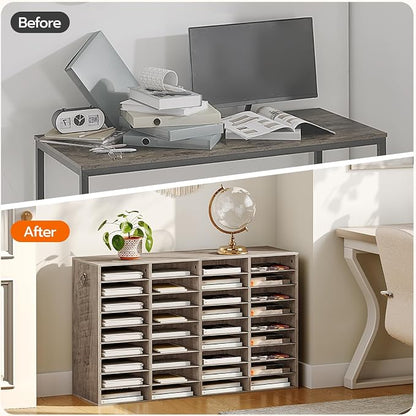 HOOBRO Wooden Literature Organizer, 36-Slot Mail Sorters, Removable Classroom Mailbox, Student Mailboxes for Classroom, Paper Storage Organizer, for Home, Office, Study, Classroom, Greige BG36WF01