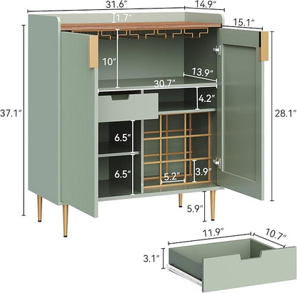 ARTPOWER Coffee Bar Cabinet with Wine Racks, Liquor Cabinet with Fluted Texture, Modern Sideboard Buffet Cabinet for Kitchen Dining Room, Living Room, Sage Green