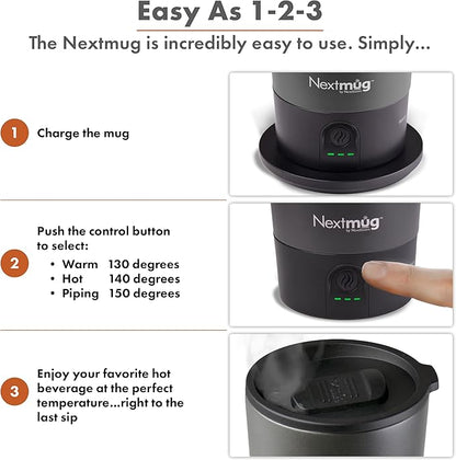 Nextmug Go - Temperature-Controlled, Self-Heating Travel Mug (Graphite - 16 oz.)