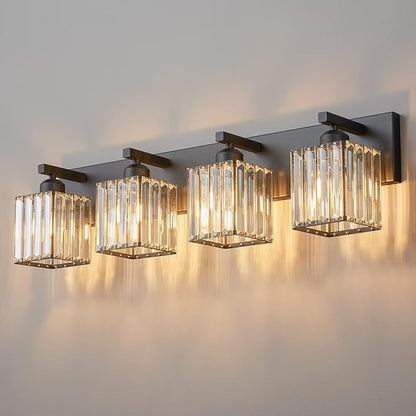 Modern Bathroom Vanity Light 4-Lights Modern Black Crystal Wall Light Bathroom Vanity Light Fixtures