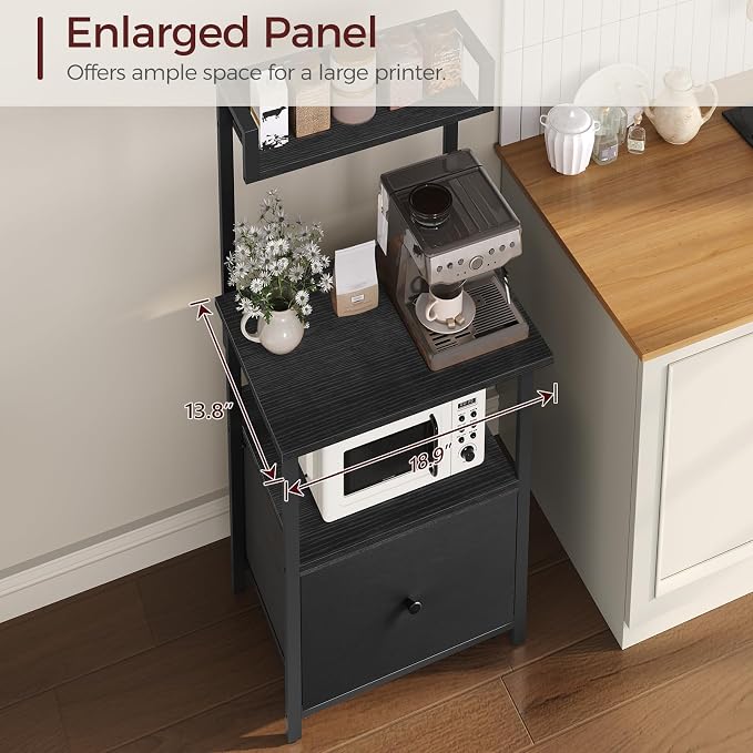MAHANCRIS Printer Table with Storage, Home Printer Stand with File Cabinet, Fits A4/Letter Size Files, Printer Cabinet with Large Tabletop, Display Shelf, for Home Office, Black PTBK3501