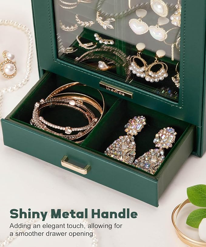 Homde Jewelry Organizer Girls Women Jewelry Box for Necklaces Rings Earrings Gift Bracelets Storage Case (Forest Green + Gold)