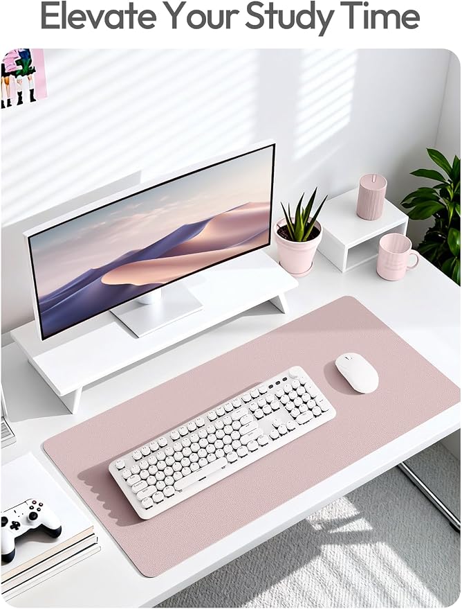 YSAGi Leather Desk Pad Protector, Office Desk Mat, Large Mouse Pad, Non-Slip PU Leather Desk Blotter, Laptop Desk Pad, Waterproof Desk Writing Pad for Office and Home (Grayish Lavender, 23.6" x 13.8")