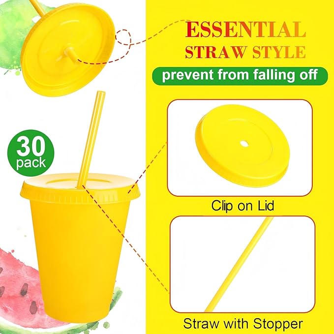 Sieral Cups with Straws and Lids Kids Tumbler with Straw Reusable Water Bottle Iced Coffee Travel Mug Adults Plastic Cups for Parties 16 oz(Simple Colors,30 Pack)