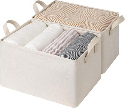 StorageWorks Storage Bins, Shelves Baskets for Organizing, Large Fabric Closet Organizers with Handles, Metal Frame, Beige?Cotton-linen?, 2-Pack