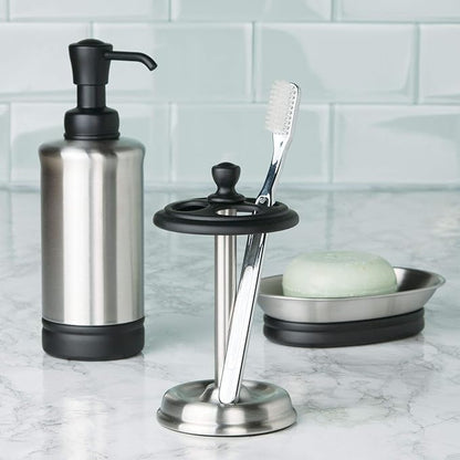 iDesign York Stainless Steel Divided Toothbrush Stand - 3.25" x 3.25" x 5.75", Matte Black/Brushed (76269)