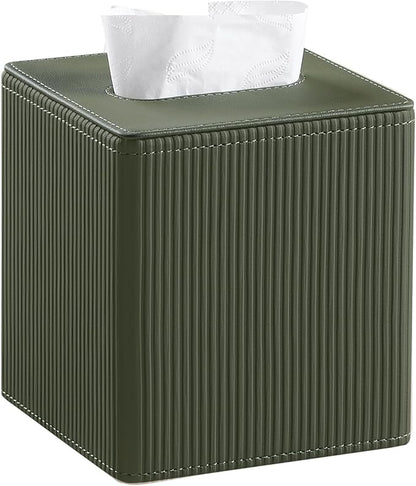 Tissue Box Cover Square with Magnetic Closure, PU Leather Tissue Box Holder for Bathroom NightStands Livingroom, Decorative Modern Square Tissue Holder (Green)
