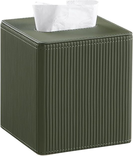 Tissue Box Cover Square with Magnetic Closure, PU Leather Tissue Box Holder for Bathroom NightStands Livingroom, Decorative Modern Square Tissue Holder (Green)