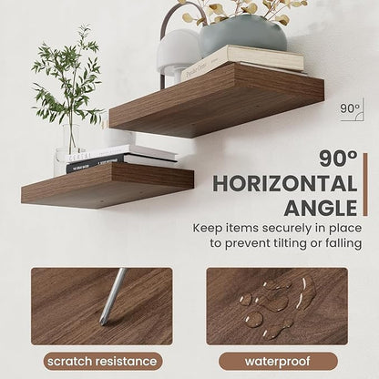 Acovy 55 Inch Floating Shelves, 8 Inch Deep Floating Shelves for Wall, Hanging Shelf with Invisible Brackets, Deep Shelves for Bathroom, Bedroom, Living Room, Walnut, Set of 2