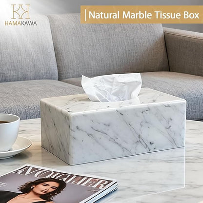 HAMAKAWA Natural Marble Tissue Box Cover, Carrara White Tissue Organizer 10 x 5.7 x 3.5 inch, Heavy Stone Decorative Box, Rectangle Tissue Box Holder for Home Decor, Kitchen, Bathroom, Bedroom