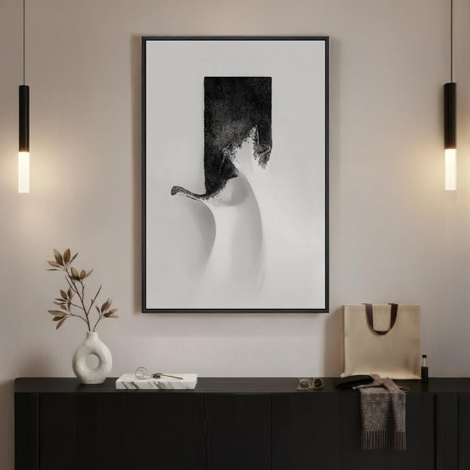 Framed Black and White Abstract Wall Art, Modern Canvas Prints Paintings Artwork for Walls, Minimalist Monochrome Abstract Pictures for Living Room Dining Bedroom Lounge Office Wall Decor 24x36 In