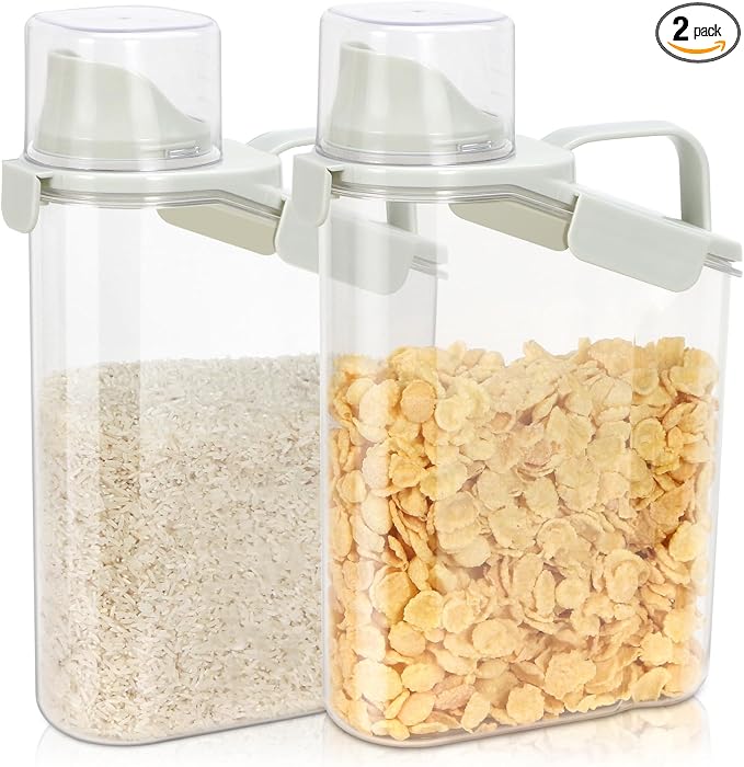 TBMax Rice Container Cereal Storage Container 2 Pack 3.2-Quart, Kitchen Pantry Dry Food Storage Holder with Easy-Pouring Spout & Handy Cup, Small Pet Dog Cat Food Dispenser for Daily Feeding