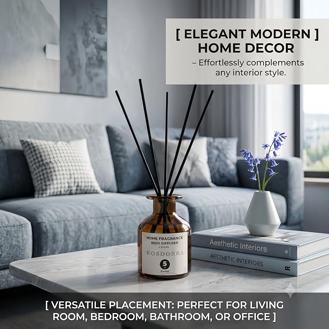 Reed Diffuser Set, Bluebell Scent, 5 oz | Home Fragrance, 5 Sticks Included, Fresh wild floral notes; 90 days constant release;