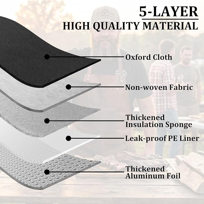 21-Inch BBQ Blanket for Resting Meat, Heavy-Duty Oxford Cloth Brisket Bag with 5-Layer Thermal Insulation, Water-Resistant & Easy Wipe Clean, Perfect Valentine's Day for Pitmaste