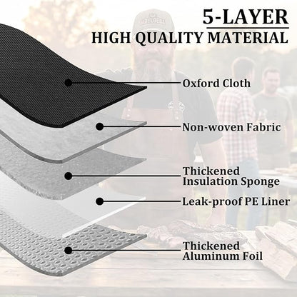 21-Inch BBQ Blanket for Resting Meat, Heavy-Duty Oxford Cloth Brisket Bag with 5-Layer Thermal Insulation, Water-Resistant & Easy Wipe Clean, Perfect Valentine's Day for Pitmaste