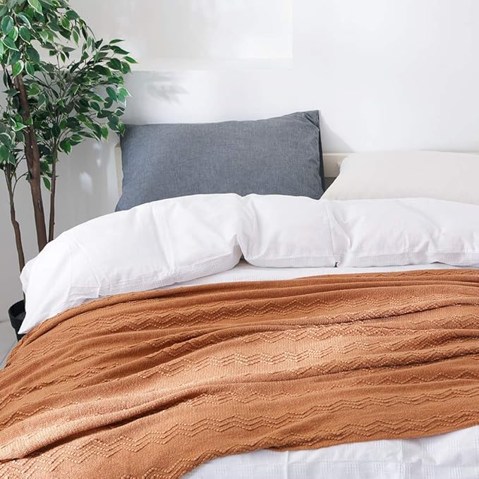 BOURINA Almond Throw Blanket 50x60 Inches Throw Textured Solid Soft Sofa Couch Decorative Knit Blanket