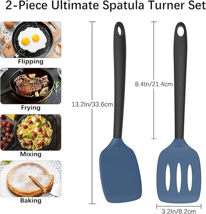 Coukre Silicone Kitchen Cooking Utensils Set with Holder – Heat-Resistant, Food-Grade Kitchen Tools, Spatula, Spoon & Gadgets for Non-Stick Pans, Dishwasher Safe (2, DarkBlue)