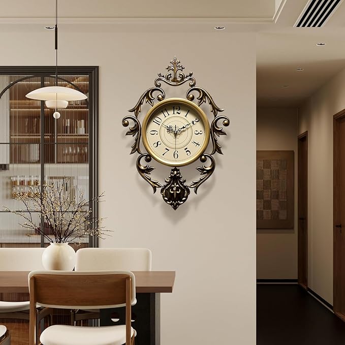 Vintage Wall Clocks Living Room, Decorative Antique Large Wall Clocks, Digital Retro Silent Wall Clock Battery Operated for Farmhouse,Kitchen,Bedroom (26" W x 19" H)