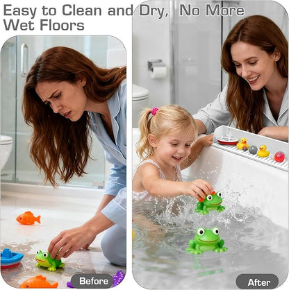 31.5" Bathtub Splash Guard for Kids & Toddlers - Silicone Play Shelf & Toy Storage Tray with Strong Suction Cups to Prevent Water Spills, No-Leak Fun Bath Time - Tub Toy Holder Ledge,White
