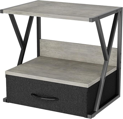 aboxoo Printer Stand for Desk with Storage Drawer, 2 Tier Desktop Or Under Desk Shelf, Multi-Purpose Desks Organizer for Home Office, fit Fax Machine/3D Printer/Scanner, Grey