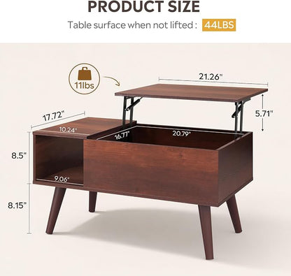 WLIVE Coffee Table for Living Room, Small Coffee Table with Storage, Lift Top Modern Wooden Dining Center Table with Storage Shelf & Hidden Compartment, 31.5" Espresso