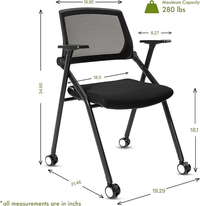 Home Office Chair Set of 4 Adjustable Armrest Ergonomic Mid-Back Breathable Mesh Foldable Conference Reception Chairs for School Waiting Room Small Space