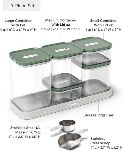 Caraway 13-Piece Glass Airtight Food Storage Containers with Lids – Non-Toxic, BPA-Free Kitchen Storage Containers – Stackable, Space-Saving Airtight Containers for Dry Goods and More - Sage