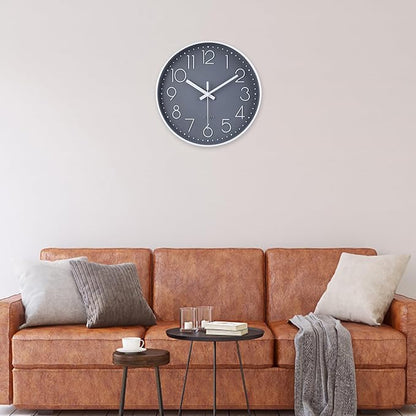 jomparis Non-Ticking Wall Clock Silent Battery Operated Round Wall Clock Modern Simple Style Decor Clock for Home/Office/School/Kitchen/Bedroom/Living Room (13.5 Inch Gray)