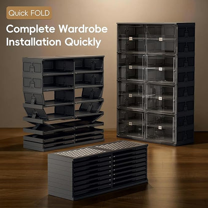 JEKO&JEKO 10-Tier Foldable Shoe Storage Cabinet with Magnetic Doors, Large Stackable Shoe Organizer Cabinet for Entryway, Clear Front Door Shoe Boxes Hold Up to 40 Pairs (Black)