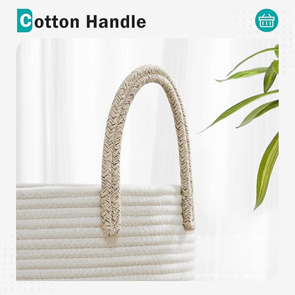 Cotton Rope Laundry Basket by YOUDENOVA, 58L Woven Collapsible Laundry Hamper, Clothes Hamper with Reinforced Handles in the Laundry Room, Bedroom, Bathroom, Brown