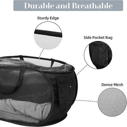 6 Pcs Durable Collapsible Laundry Baskets, Foldable Laundry Basket Large Opening, Pop Up Laundry Hamper with Pocket, Clothes Hamper with Handles for Laundry, Bathroom, Kids Room, Dorm or Trave