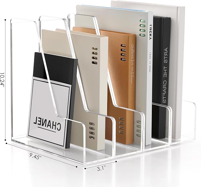 SANRUI 4 Pack Clear Acrylic Vertical File Organizer, Desk Magazine File Holder Storage Bins for Office Home Homeschool Organization