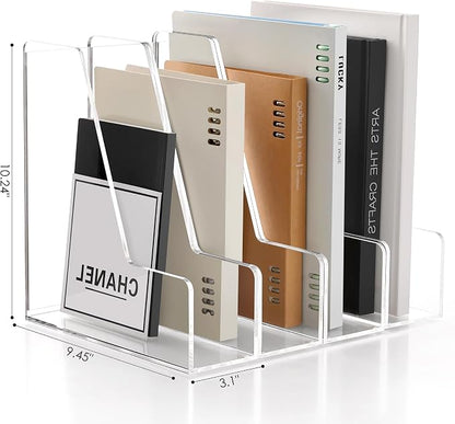 SANRUI 4 Pack Clear Acrylic Vertical File Organizer, Desk Magazine File Holder Storage Bins for Office Home Homeschool Organization