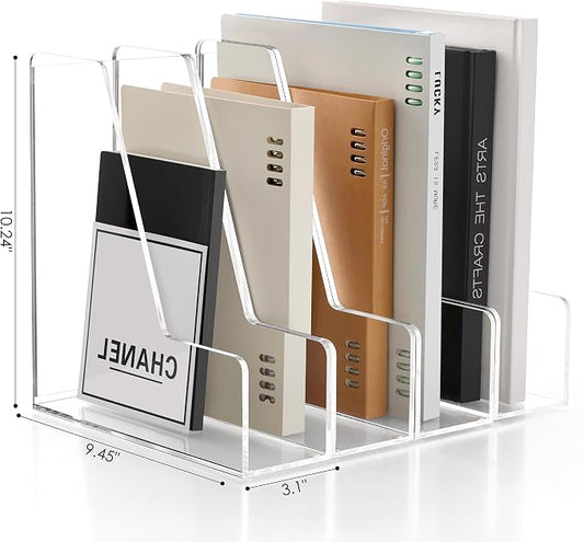 SANRUI 4 Pack Vertical File Holder, Acrylic Desk Organizer Magazine File Sorter for Magazines, Binders, Notebooks, Envelopes, Multi-purpose Clear Document Organizer Rack