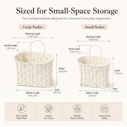 Coeusy Hanging Basket, Paper Roper Wall Basket for Laundry,Entryway,Nursery,Bathroom, Large Door Basket for Flowers,Planters,Mail,White