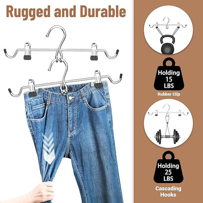 Pants Hangers Space Saving,Stackable Skirt Hangers with Clips, Hanging Closet Organizer and Storage,Clothes Hangers, College Dorm Essentials Apartment Essentials- 8 Pack