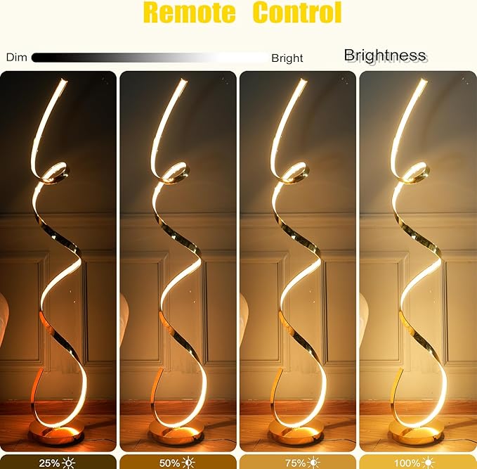 3 Color Temperature LED 60W 59inches Golden Electroplated Floor Lamp with Remote Control for Living Room,Bedroom,Office Lighting.(Gold)