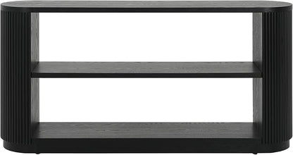 Merax Modern Entryway Console Table with Triple-Tier Storage, Slim Sofa Table with Open Shelf & Elegant Wood Grain, Multi-Functional Hallway Table for Living Room, Black