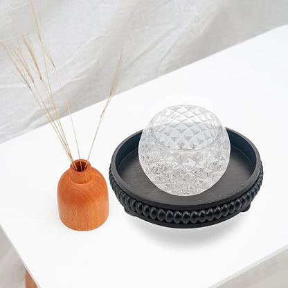 FramePro Decorative Tray 12in Round Wood Beaded - Black Serving Tray Risers for Living Room, Coffee Table, Kitchen or Farmhouse Display