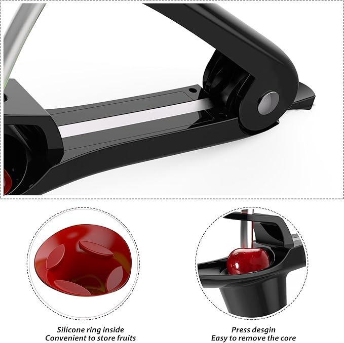 Cherry Pitter - Makmzoon Cherry Pitter Tool Stainless Steel Rod(Black) | Hand-held push design Easy to Clean and Store With Lock Design Great for Making Cherry Jam