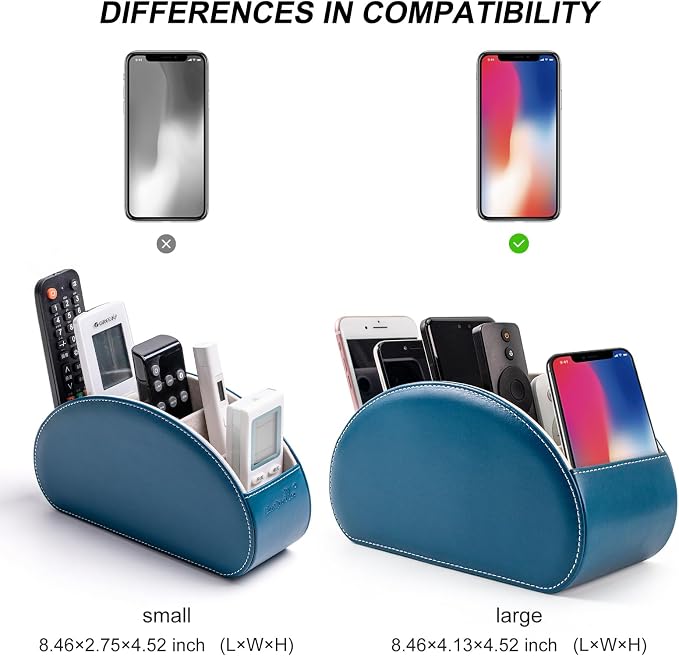 Remote Control Holders Organizer Box with 5 Compartment PU Leather Multi-functional Office Desk Storage Caddy Store Tv Remote for Media Player,Brush,Pencil,Glassees&Office Supplies (peacock blue)