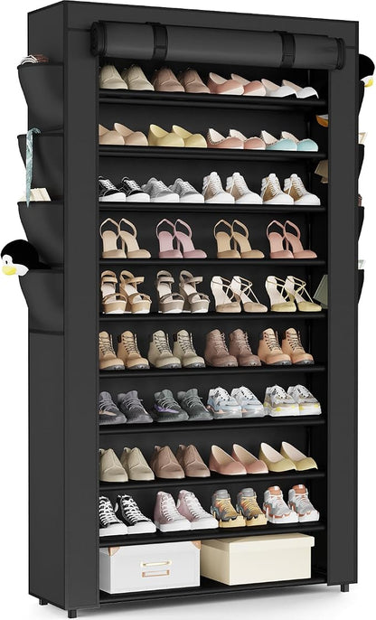 Mavivegue Shoe Rack with Cover, 10+1 Tier Tall Shoe Storage for 50-55 Pairs of Shoes, Shoe Organizer for Entryway, Closet