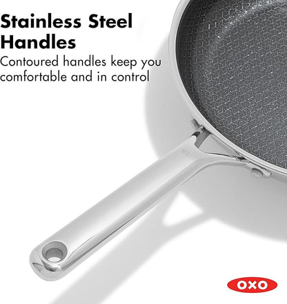 OXO Hybrid 12” Nonstick Stainless Steel Frying Pan, PFAS-Free Ceramic Skillet, Fusion Boost Tech for Powerful Searing, Induction & All Cooktop Compatible, Dishwasher Safe, Mirror Polished Tri-Ply