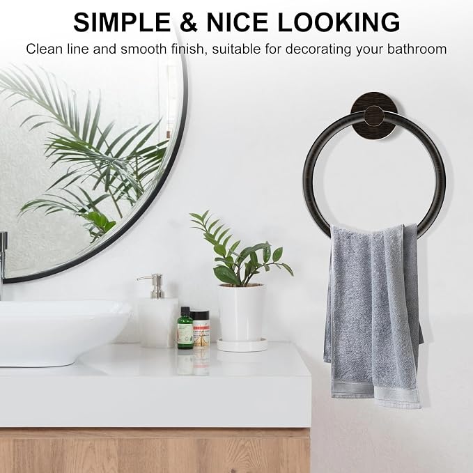SetSail Towel Holder for Bathroom Wall Screw-in Towel Ring Stainless Steel Hand Towel Holder 4 Packs Oil Rubbed Bronze Towel Hanger for Bathrooms, Kitchen