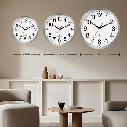 Rohioue Atomic Wall Clock Modern 14 Inch Battery Operated Analog Clock Decorative for Bedroom Kitchen Bathroom Office Home Living Room (Silver)